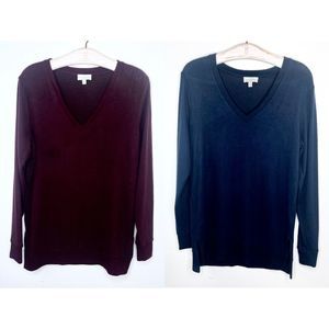 Lucky Brand  lot of 2 Womens Tunic V-Neck Sweaters Size Small Blue Maroon Slits